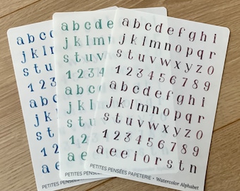Watercolor alphabet sticker sheet, watercolor letters, painted font washi stickers for journal headers