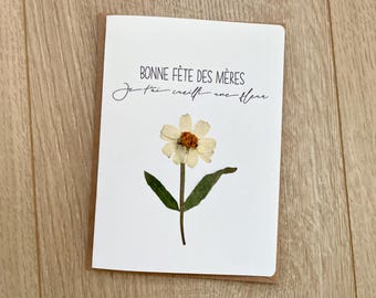 Carte Fleurie Fête des Mères: Bonne fête des mères, je t'ai cueilli une fleur - avec véritable fleur pressée