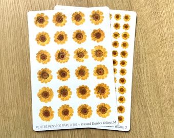Yellow pressed daisies sticker sheet, realistic pressed flower journal stickers