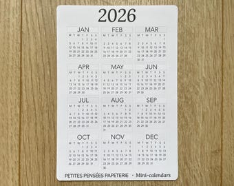 Mini feuille d'autocollants pour calendrier 2026 : autocollants mensuels pour votre agenda et votre journal.