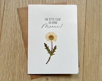 Une petite fleur un grand merci,carte de remerciement fleurie für mariage, baptême, anniversaire, départ