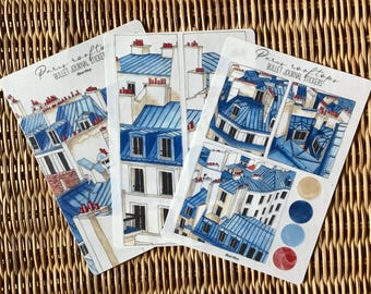 Paris Rooftops Watercolor Sticker Sheets: Travel Journal Stickers