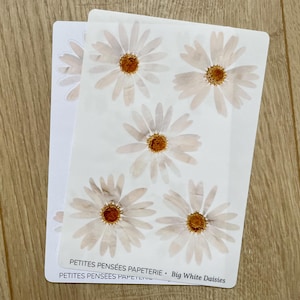 Hoja de pegatinas de flores blancas grandes, pegatinas de margaritas prensadas, pegatinas de diario washi con flores prensadas realistas
