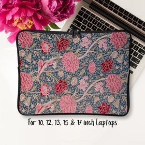 William Morris Laptop Tasche mit niedlichem rosa Blumendruck-Design. Computer Reisetasche, Macbook Pro Air 10 12 13 15 17 Zoll Tasche, Tablet Hülle