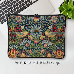 Laptop Sleeve William Morris Strawberry Thief Artwork. Protective Computer Tablet Travel Case, Macbook Pro Air 10 12 13 15 17 inch Bag.