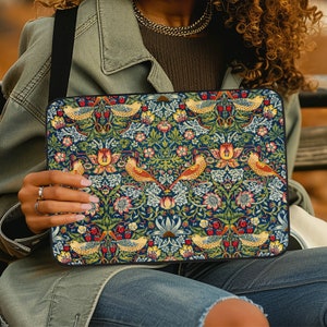 William Morris  Laptop Sleeve Strawberry Thief Artwork. Protective Computer Tablet Travel Case, Macbook Pro Air 10 12 13 15 17 inch Bag.