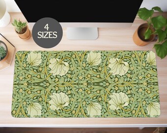 Chic Designer Desk Mat With Vintage William Morris Green Floral Design - Stylish Workspace Accessory. Desk Mat Aesthetic, Large Mouse Pad.