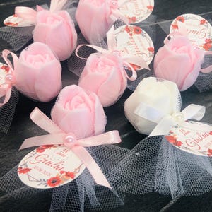 SAPONE TULIPANO con TULLE personalizzato/bomboniere laurea/anniversario /compleanno /segnaposto/battesimo /regalo per invitati/18 anni/