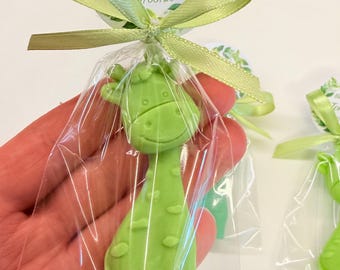 SAPONE Piccola Giraffina con sacchetto trasparente e tag personalizzato/bomboniere battesimo/nascita/compleanno bimbi/baby shower/