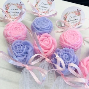 SAPONE 2 FIORI misti  con tulle e tag personalizzato/bomboniere comunione/cresima/battesimo/nascita/compleanno/laurea/matrimonio/nascita