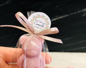 SAPONE ORSETTO personalizzato con sacchetto trasparente /bomboniere battesimo/nascita/ compleanno bimba/compleanno bimbi/Teddy/orsacchiotto/