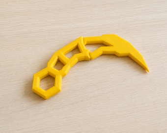 Geometrisches Karambit-Requisit, gelbes 3D-gedrucktes Roblox-Messer, futuristische Cosplay-sichere Klinge