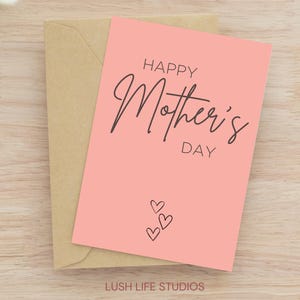 Carte rose personnalisée pour la fête des mères | 5 x 7 pouces avec enveloppe kraft | Carte faite main
