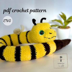 Snake Crochet Pattern Amigurumi Yellow Snake Plush Cute Soft Toys Snakes Easy Patterns for Beginner Snake Lover Gift Funky Home Decor