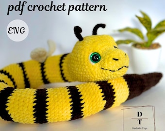 Snake Crochet Pattern | Yellow Amigurumi Plush Toy (PDF Pattern)