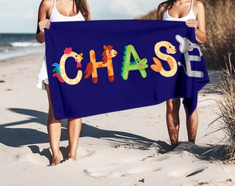 Personalized Kids Name Beach Towel, Kids Funny Custom Bath Towel, Birthday Gift For Kids Girls Boys, Vacation Summer Pool Party Present