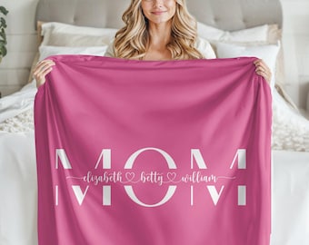 Custom Grandma & Mom with Kids Name Blanket, Personalized Mother's Day Gift, Fleece, Sherpa, Minky Coach Throw, Birthday Anniversary Present