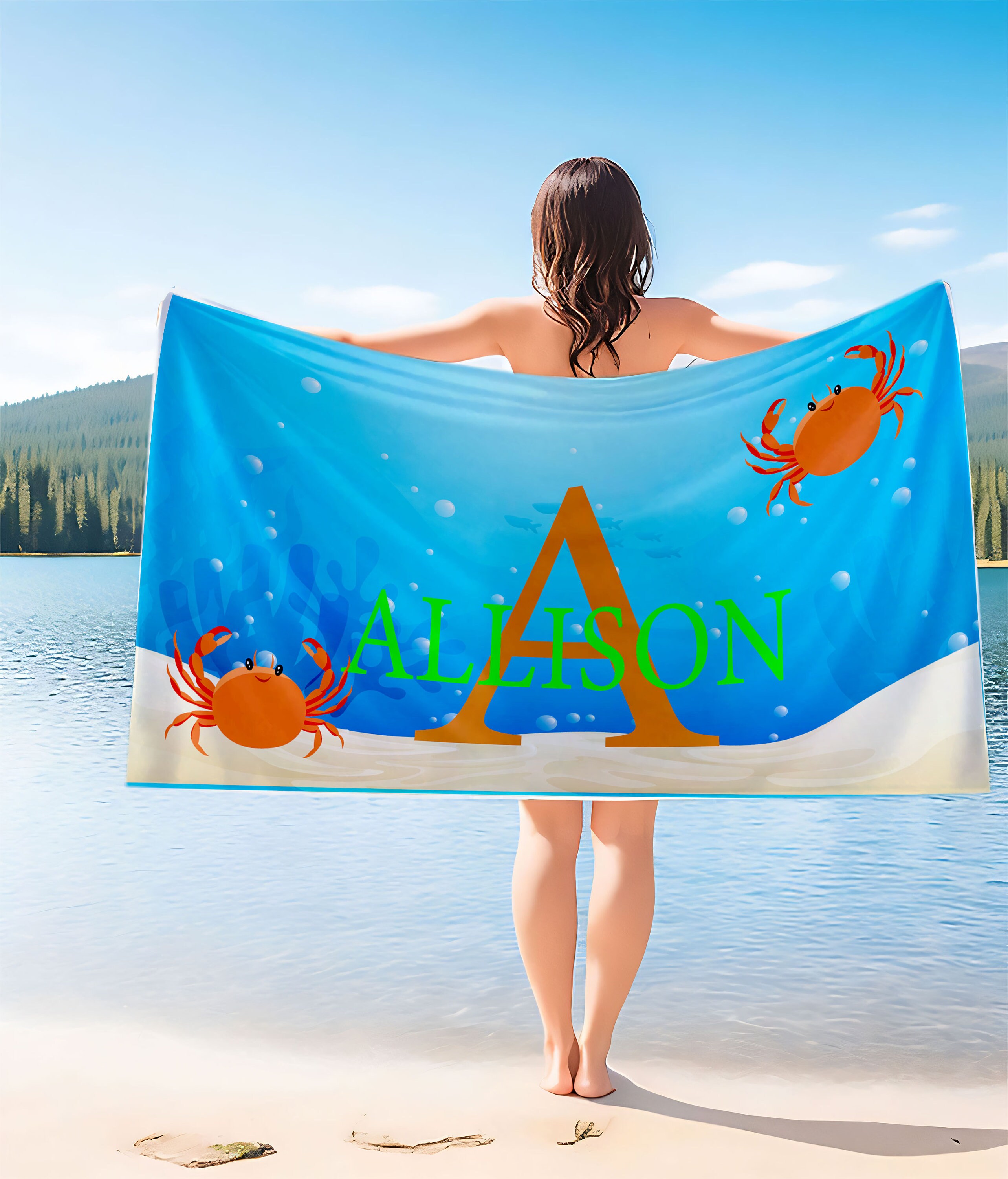 Personalized Kids Beach Towel Custom Fun Beach Designs Initial Name Pool Towel Gift for Girls ...