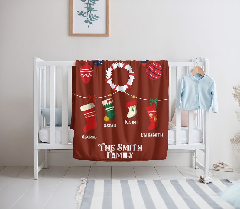 Christmas Custom Family Name Blanket, Personalized Xmas Throw for Baby