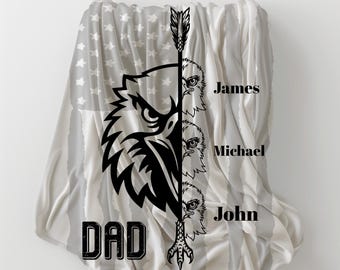 Dad with Kids Name Personalized Blanket, Custom Father's Day Gift, Eagle Design Coach Throw, Birthday  Present for Papa, Grandpa