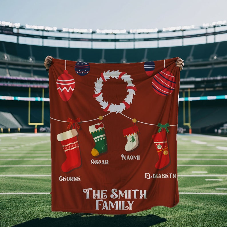 Christmas Custom Family Name Blanket, Personalized Xmas Throw for Baby
