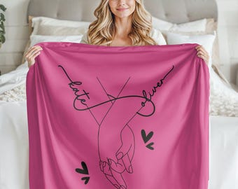 Custom Hands Together Name Blanket, Personalized Valentine's Day Throw, Gift For Lovers,Valentine's Day Present,Unique Love Gift for Her Him