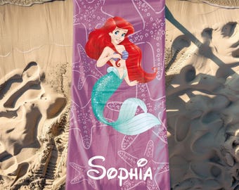 Custom Mermaid Tail Name Beach Towel, Personalized Disney Mermaid Pool Towel, Birthday Party Favors, Gift For Kids Her, Bachelorette Trip