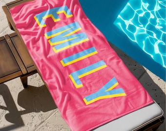 Custom Kids Name Beach Towel, Personalized Birthday Gift Towel, Pool Party Present,Unique Party Gift for Girls Boys Toddlers,Name Bath Decor