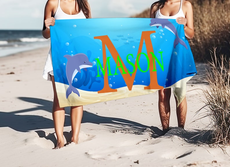 Personalized Kids Beach Towel With Name - Microfiber, Oversized 30x60 Inches, Quick Dry, Includes Travel Bag