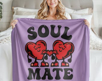 Couples Soul Mate Custom Blanket, Personalized Valentine's Day Name Throw, Gift For Lovers, Valentine's Day Present,Love You Unique Gift Her