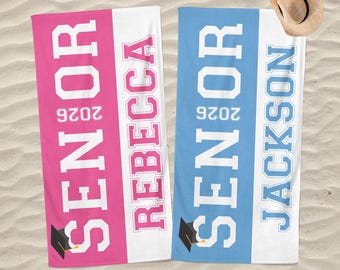 Personalized Class of 2026 Beach Towel, Custom Graduation Gift for Seniors, Senior Night Party Matching Gift, Graduation Trip Travel Towel