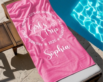 Girls Trip 2025 Name Beach Towel, Vacation Trip Matching Gift,Travel Gifts For Her Sisters,Beach Bachelorette Party,Girls Weekend Pool Towel