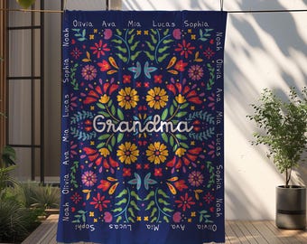 Flower Design Name Custom Blanket, Personalized Floral Watercolor Style Throw, Gift For Her Mom Grandma, Wildflower Design Present