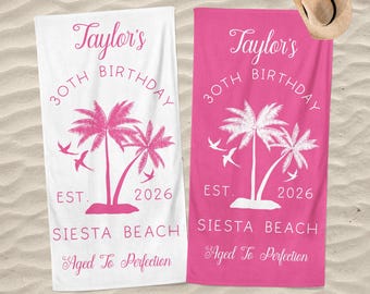 Custom Birthday Trip Beach Towel, Coastal Travel Birhday Gift,Personalized Birthday Party Pool Towel, Gift for Him Her Mom Dad,Vacation Gift
