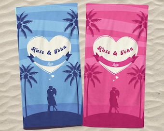 Valentine's Day Palm Design Beach Towel, Personalized Unique Couples Gift for Her Him,Great Idea for Lovers,Present For Girlfriend Boyfriend