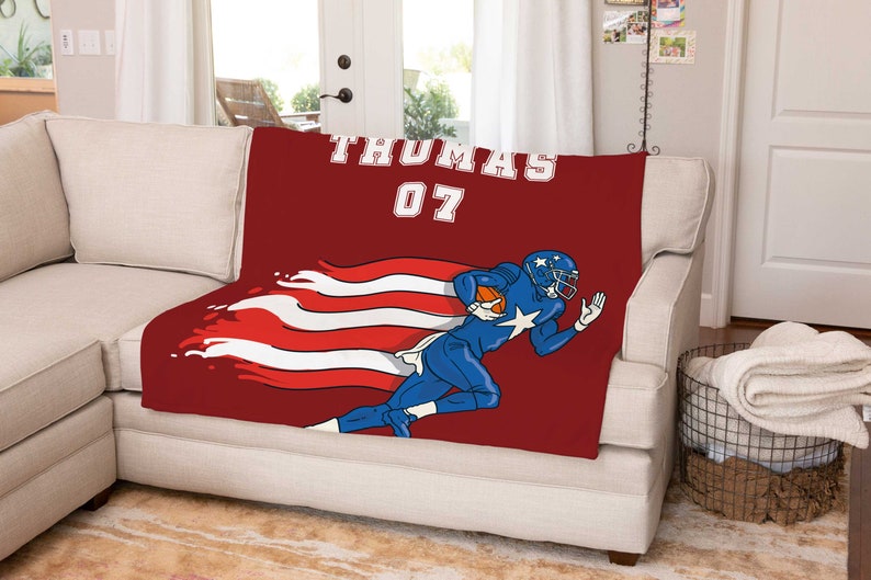 New Custom Football Name Blanket, Gift for Kids Adults, Team Design