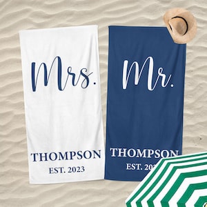 Custom Couple Towel,Personalized Mr. and Mrs. Beach Towel, His and Hers Newlywed Gift, Just Married Bride Gift, Wedding Gift,Honeymoon Gift