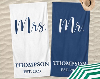 Custom Couple Towel,Personalized Mr. and Mrs. Beach Towel, His and Hers Newlywed Gift, Just Married Bride Gift, Wedding Gift,Honeymoon Gift