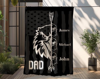 Custom Dad with Kids Name Blanket, Personalized Father's Day Gift, Eagle Design Coach Throw, Birthday  Present for Papa, Grandpa