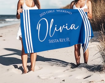 Custom Girls Trip 2025 Name Beach Towel, Girls Weekend Personalized Gift,Family/Friends/Besties/Sisters Trip Pool Towel,Vacation Travel Gift