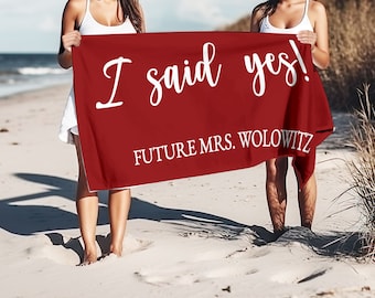 I SAID YES Proposal Beach Towel,Personalized Mr./Mrs. Pool Towel, Custom Newlywed Wedding Gift, Just Married Bride Gift, Honeymoon Present