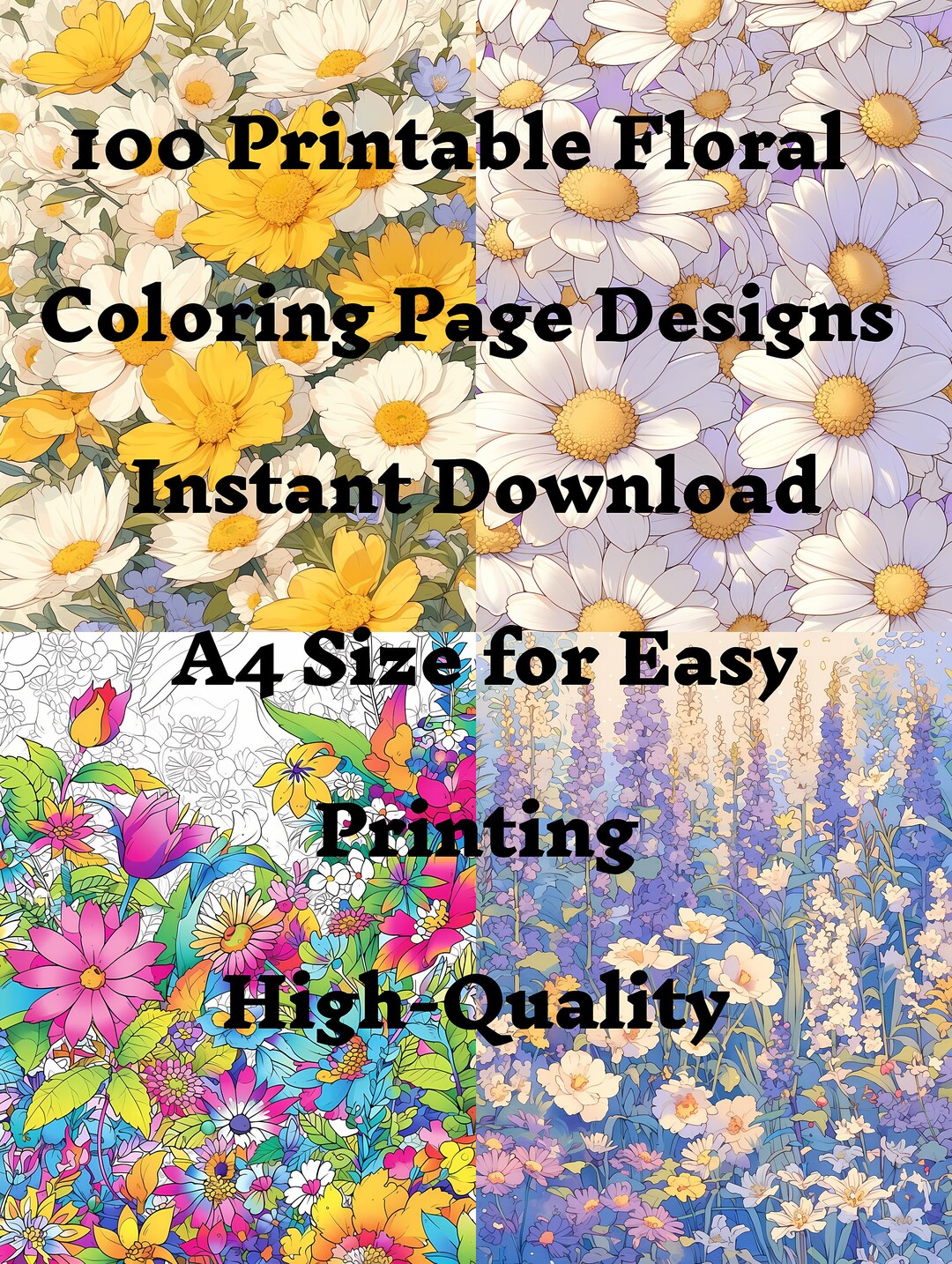 Printable Coloring Book - Enchanting Floral Patterns, High-quality A4 ...