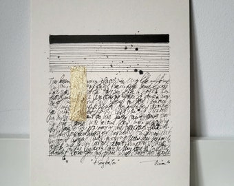 Petite oeuvre originale de paroles de chanson, graphique à l'encre dessiné à la main avec feuille d'or, cadeau unique