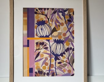 Original blommig gouachemålning, färgglad väggkonst, handgjord heminredning, 40 x 50 cm konstverk, abstrakt gouache