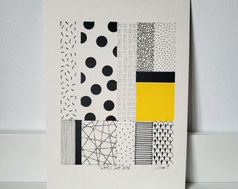 Original artwork, Small abstract drawing, Modern graphic, Mixed media on paper, Black and white, Geometric art, chic gift, Hand drawn, Decor