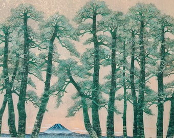 Hajime Namiki original woodblock print, "Haruka Fuji", 1991, signed, limited edition, extra large and rare