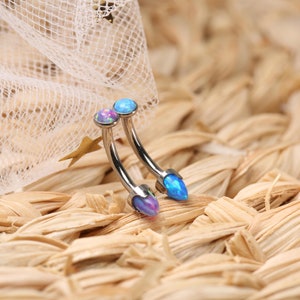 Arrow Blue-Purple Opal Eyebrow Rings  /16g/ G23 Titanium /Eyebrow Piercing Jewelry /Curved Barbell