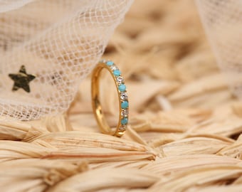 Turquoise+CZ Nose Ring Hoop 18G/16G-6/8/10mm / 316L-Surgical-Steel / Split Ring /Seamless Hinged Segment Clicker Rings