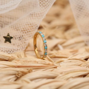 Turquoise+CZ Nose Ring Hoop 18G/16G-6/8/10mm / 316L-Surgical-Steel / Split Ring /Seamless Hinged Segment Clicker Rings