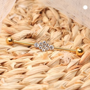 38 mm Barra Industrial Piercing Industrial Jóias Com CZ 14G Barra Industrial Aço Cirúrgico Body Piercing Jóias